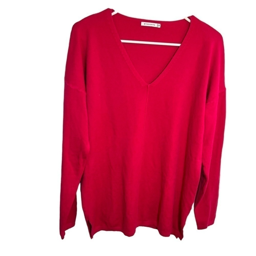 Staccato Women's Size Medium Kehlani V-Neck Sweater Bright Pink Tunic Length